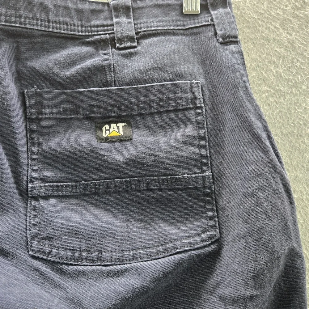 CAT Men Pants 34X30 Navy Blue Khakis Twill Workwear Button Zipper Logo 28